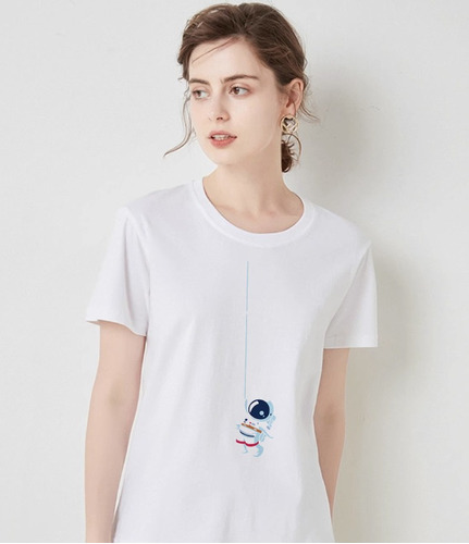Camiseta Informal Con Estampado De Astronauta Para Mujer