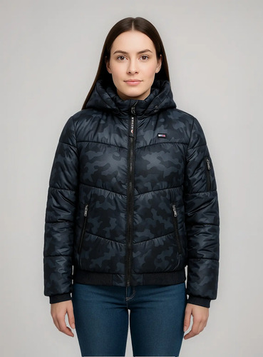 Chamarra Tommy Hilfiger Azul/camuflaje Original Y Nueva