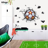 Vinilo Decorativo  Pelota De Futbol Rompe Pared Estrellas