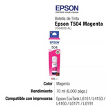 Botella Tinta Epson 504 Magent L4150 L4160 L6161 L6171 L6191