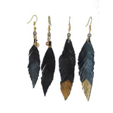 Aretes Pluma De Cuero Estilo Boho (paquete De Dos Pares)