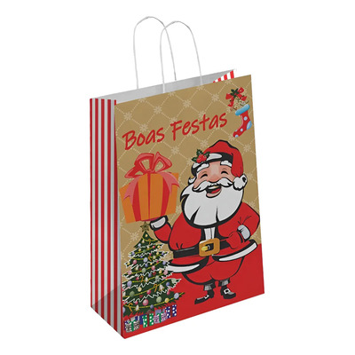 Sacola Natal Papel Kraft Branco Varejão das Sacola 18x25x10 20un Papai Noel | MercadoLivre