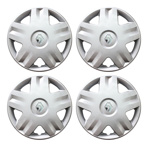 Juego De 4 Tazas 14 Pulgadas Clio 2 Kangoo 2002 Logo Cromado