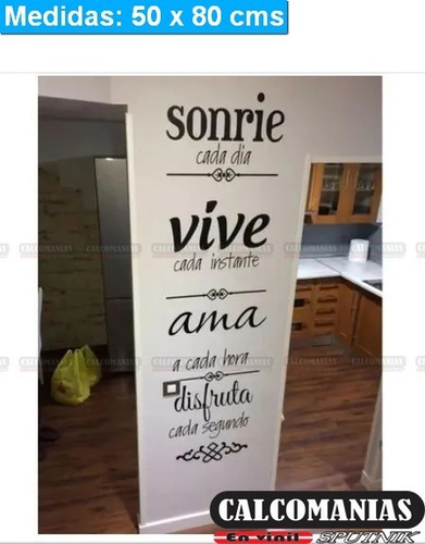 Vinil Decorativo Frase Sonríe Vive Ama Disfruta  Pliego60x43