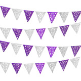 Papel Picado - Tira De Banderín Plástico Blanco-morado