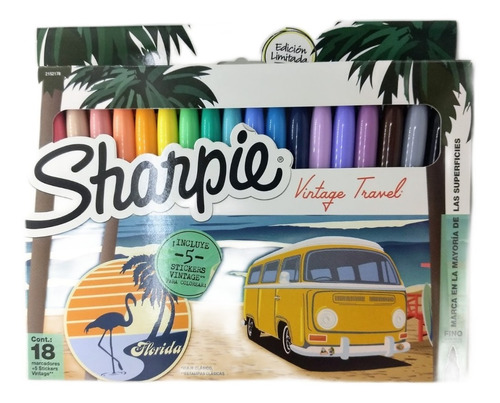 Marcadores Sharpie Vintage Travel X18 +5 Stickers P/colorear