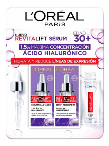 L'oreal Ácido Hialurónico Sérum  Revitalift  30ml Pack 2 Pza