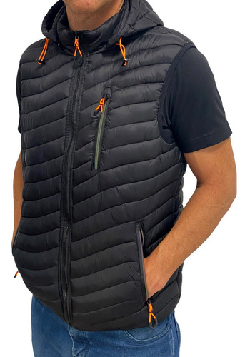 Chaleco Campera Hombre Capucha Desmontable Pluma Sintetica