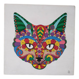 Cuadro Pintado A Mano De Gato De Mandalas Multicolor. 30x30