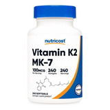 Vitamina K2 Mk7 100mcg 240 Cápsulas Sin Omg Nutricost Eeuu