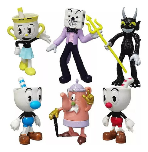 A Set Cuphead De 6 Figuras Mugman Chalice Dado Diablo Tetera