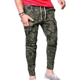 Jogger De Hombre Tipo Cargo Casual Verde Camuflaje 