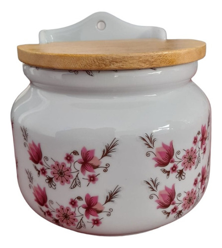 Saleiro Parede/bancada Redondo Flor Rosa 1 Kg Porcelana 