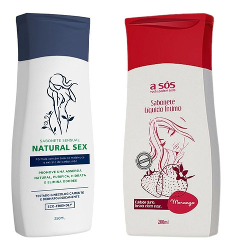 Kit 2 Sabonete Liquido Intimo Pelvico Natural Sex E Morango