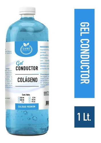 Gel Conductor Con Colágeno Facial Y Corporal 1 Litro Sane 