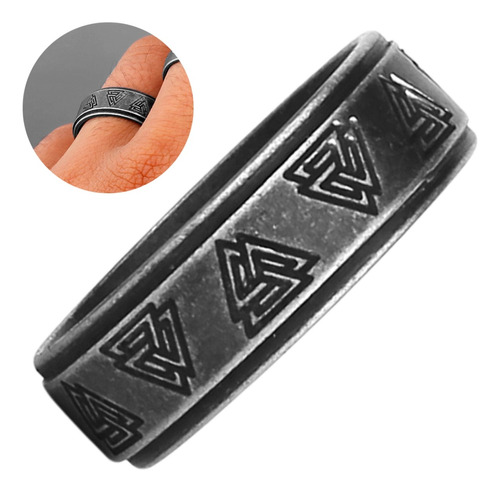  Anillo Valknut Vikingo Color Plata Acero Inoxidable Hombre