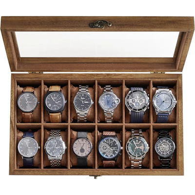 Caja Para Relojes Y Alhajero Songmics 12 Compartimentos Madera Nogal Nogal Rústico