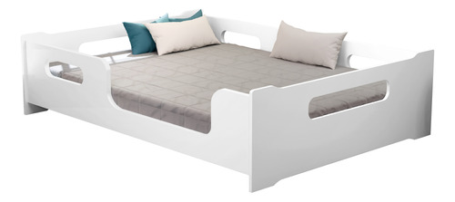 Cama Casal Montessori Branca C/ Grade De Proteção