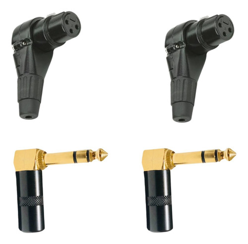 2 Plug Conector Xlr Canon Femea + 2plug P10 Estereo 90 Graus