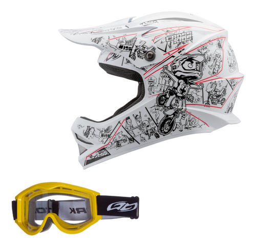 Capacete Off Road Motocross Trilha Infantil + Oculos Mx 788