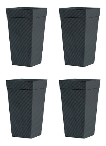 4 Vasos Grande Col Quadrado Rattan Para Flores E Plantas 28l