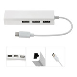 Convertidor Tipo C A Rj45 Lan + Hub 3 Usb 2.0