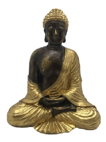 Buda Escultura Imagem Em Resina 21cm Manto Dourado 