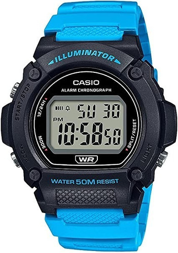 Reloj Casio W-219h-2a2 Cronometro Luz Alarma Sumergible 50m Color De La Malla Azul Claro Color Del Bisel Negro Color Del Fondo Gris