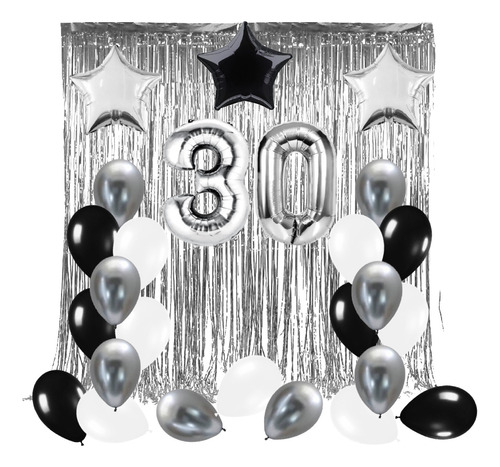 Pack Globos Negro Plateado Blanco Combo Cumpleaños Deco Kit 