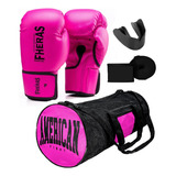 Kit Boxe Muay Thai Fheras Luva Bolsa Bandagem Bucal Rosa