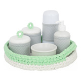 Kit Higiene Crochê Com 6 Peças E Garrafa Pequena Verde