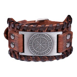 Pulsera Cuero Café Vikingo Vegvisir Hombre Mujer Moda 2019