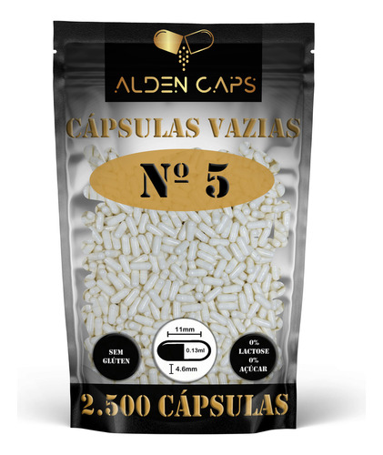 2.500 Cápsulas Vazias De Gelatina Nº 5 (60mg) Cor Branca / Branca