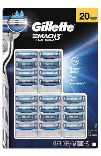 Gillette Mach3 Turbo Cuchillas De Afeitar Para Hombre 20 Pc