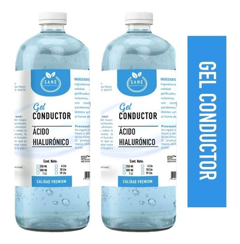 2pzs Gel Conductor Ácido Hialurónico Anti Edad 1 Litro Sane 