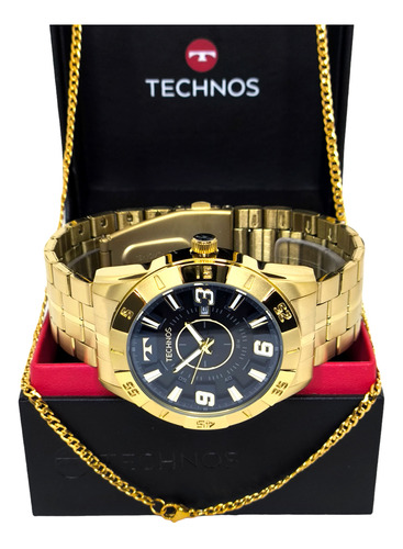 Relógio Technos Racer Aço Dourado Original + Corrente 60cm