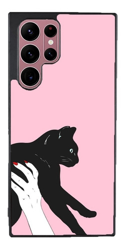 Funda Para Galaxy Gato Negro Fondo Rosa Manos Mujer