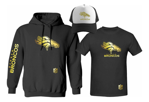 Kit Sudadera + Playera + Gorra Estilo Denver Broncos Gold