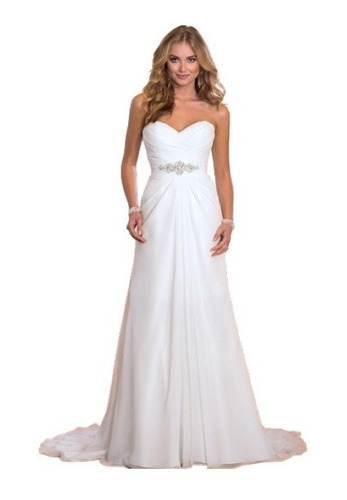 Vestido De Novia Blanco, Talla Grande, Sin Tirantes