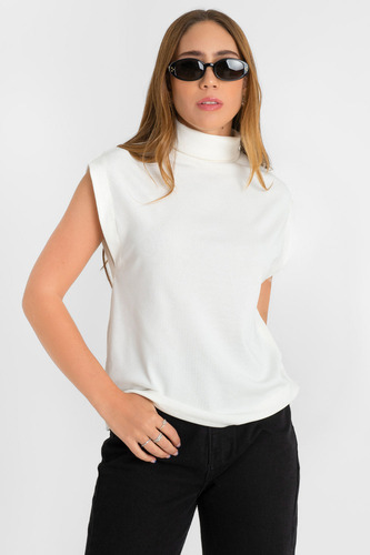 Blusa Canalé Oversized Cuello Mock Con Doblez High Street