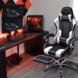 Gtplayer Blanca Silla Escritorio Gamer Reclinable Reposapies