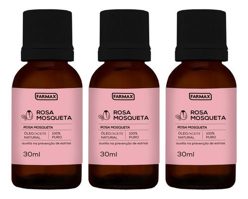 Óleo De Rosa Mosqueta Natural 100% Puro Kit 3x30ml Farmax