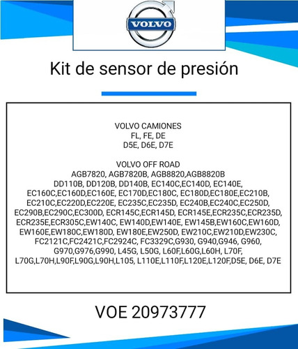 Juego Volvo Servicio Del Sensor De Presin Riel # 20973777 Foto 6