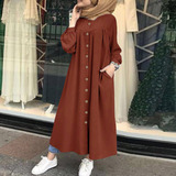 Mujer Vintage Vestido Camisa Kaftan Botón Abajo Bolsillo Sop