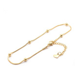 Pulsera Tobillera Bolitas Oro 10k Acero Inoxidable Mujer 