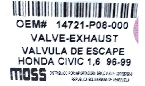 Valvula Escape Honda Civic 1.6 92 00 Foto 5