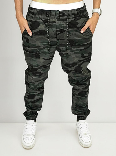 Calça Jogger Camuflada Verde Joger Masculina Sarja Saruel 1