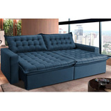 Sofá Retrátil Reclinável E Cama 2,35m Cama Inbox Flex. Suede Cor Azul Desenho Do Tecido Liso