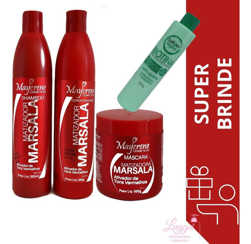 Kit Matizador Marsala Maycrene ( Sha + Con + Másc ) + Brinde