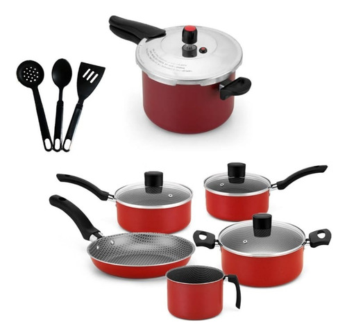 Conjunto De Panelas + Panela De Pressão 4,5l E Utensílios